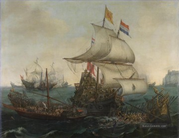 Vroom Hendrick Cornelisz niederländischen Schiffe Ramming Spanisch Galeeren vor der flämischen Küste im Jahre 1602 Kriegsschiff Seeschlacht Ölgemälde